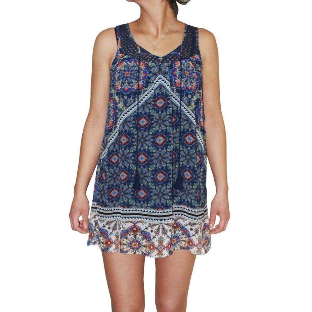As U Wish Estilo Dress Womens S Blue Print Boho Floral Knee Length Sleeveless